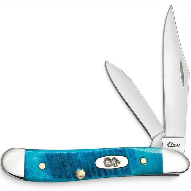 Razor Sharp AZ Case Caribbean Blue bone handle Peanut pocket knife with two mirror-polished stainless steel blades