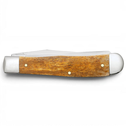 Razor Sharp AZ Case Chevrolet embellished smooth antique bone trapper pocket knife with stainless steel bolsters
