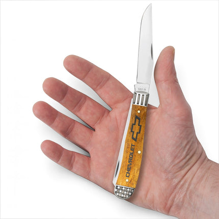 Razor Sharp AZ Case Chevrolet Trapper knife with antique bone handle and mirror-polished stainless steel blades