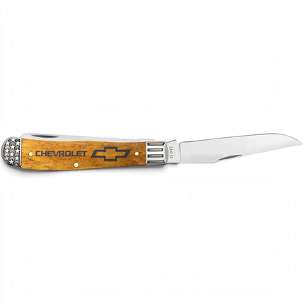 Razor Sharp AZ Case Chevrolet Trapper knife with antique bone handle, mirror-polished steel blade, and star bolster.