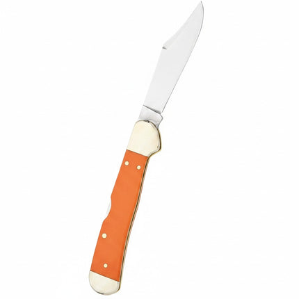 Razor Sharp AZ Case CopperLock folding knife with a bright orange synthetic handle and polished stainless steel blade.