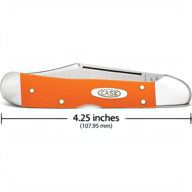 Razor Sharp AZ Case CopperLock pocket knife with a smooth orange synthetic handle and polished stainless steel bolsters