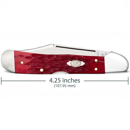 Razor Sharp AZ Case CopperLock pocket knife with dark red bone handle and peach seed jigging, closed view