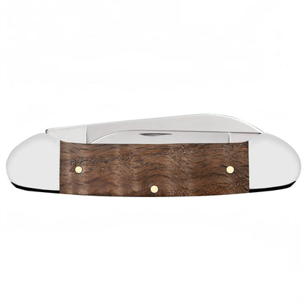 Razor Sharp AZ Case U.S. Army canoe pocket knife with a smooth natural curly oak handle and polished steel blades.