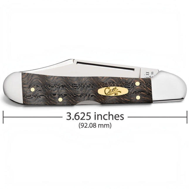 Razor Sharp AZ Case Mini CopperLock pocket knife with smooth black curly oak wood handle and nickel silver bolsters.