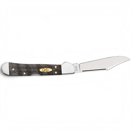 Razor Sharp AZ Case Mini CopperLock pocket knife with smooth black curly oak wood handle and polished steel blade.