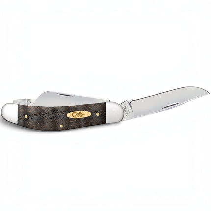 Razor Sharp AZ Case Smooth Black Curly Oak Wood Sowbelly pocket knife with mirror-polished blades and brass shield