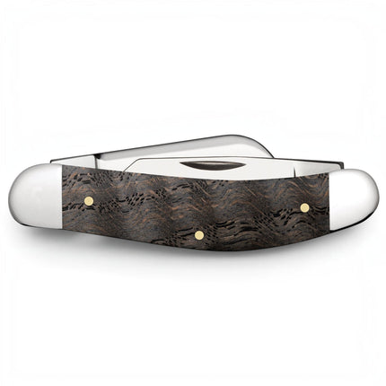 Razor Sharp AZ Case Sowbelly pocket knife with smooth black curly oak wood handle and polished stainless steel blades.