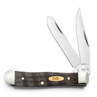 Razor Sharp AZ Case Tiny Trapper pocket knife with black curly oak wood handle, brass shield, and two steel blades.