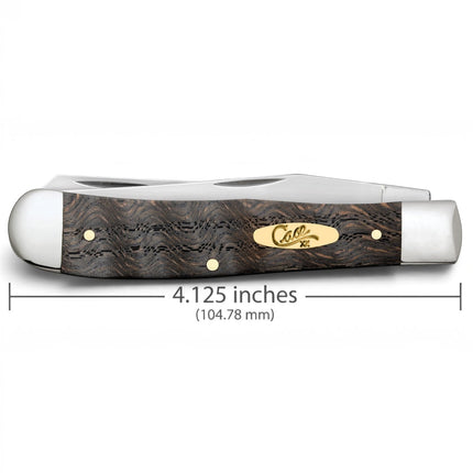 Razor Sharp AZ Case Trapper pocket knife with a black curly oak wood handle, brass shield, and silver bolsters.