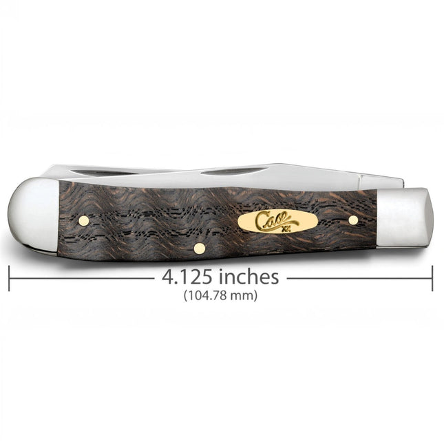 Razor Sharp AZ Case Trapper pocket knife with a black curly oak wood handle, brass shield, and silver bolsters.