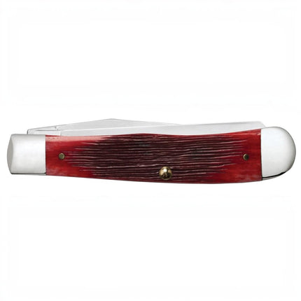 Razor Sharp AZ Case John Wayne Trapper knife with dark red barnboard jig bone handle and polished stainless steel