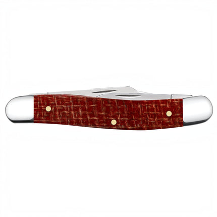 Razor Sharp AZ Case Medium Stockman pocket knife with a smooth dark red burlap Micarta handle and polished steel