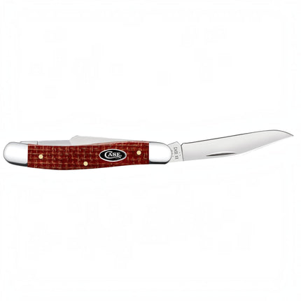 Razor Sharp AZ Case Medium Stockman pocket knife with a smooth dark red burlap Micarta handle and carbon steel blade.