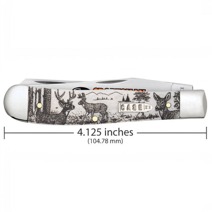 Razor Sharp AZ Case Sportsman Series Trapper knife with deer-embellished natural bone handle and stainless steel blades