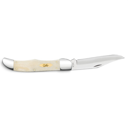 Razor Sharp AZ Case Folding Hunter knife with smooth natural bone handle, brass bomb shield, and mirror-polished blade