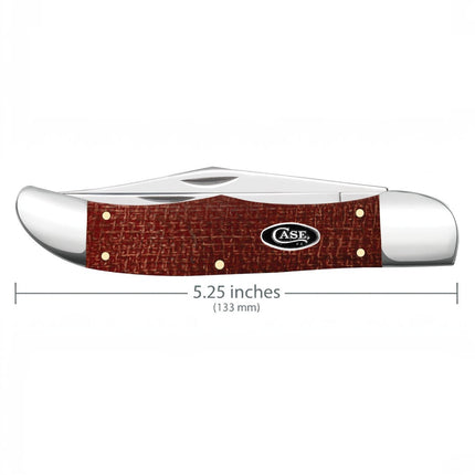 Razor Sharp AZ Case Folding Hunter knife with dark red burlap Micarta handle and mirror-polished carbon steel blades.