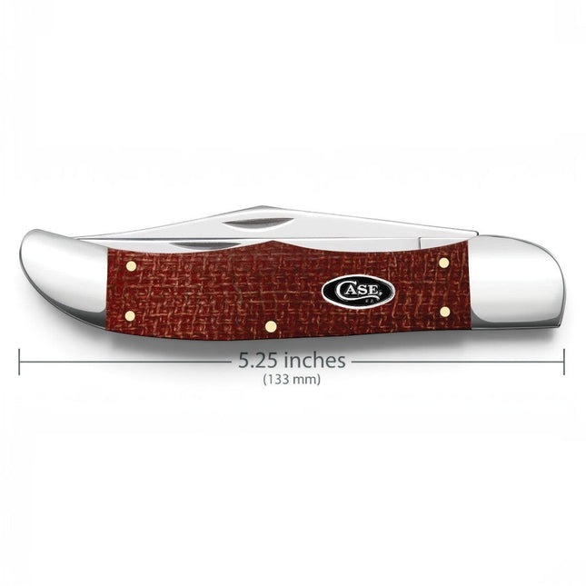Razor Sharp AZ Case Folding Hunter knife with dark red burlap Micarta handle and mirror-polished carbon steel blades.