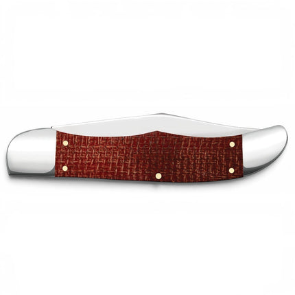 Razor Sharp AZ Case Folding Hunter knife with smooth dark red burlap Micarta handle and polished carbon steel blades