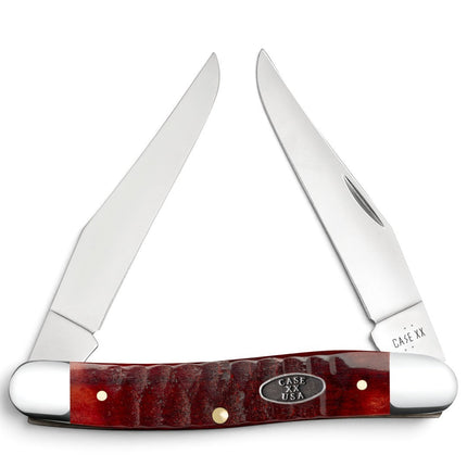 Razor Sharp AZ Case Gator Jigged Old Red Bone Muskrat pocket knife with two mirror-polished stainless steel clip blades