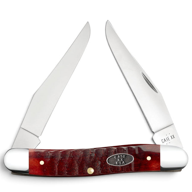 Razor Sharp AZ Case Gator Jigged Old Red Bone Muskrat pocket knife with two mirror-polished stainless steel clip blades