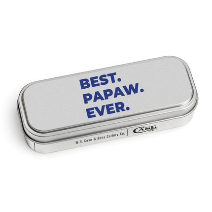 Razor Sharp AZ Case collectible metal gift tin with Best Papaw Ever text for a mini trapper pocket knife