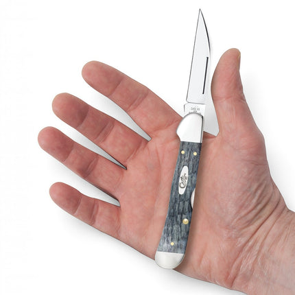 Razor Sharp AZ Case Crandall Jig Pocket Worn Gray Bone CopperLock knife with a locking carbon steel Wharncliffe blade.