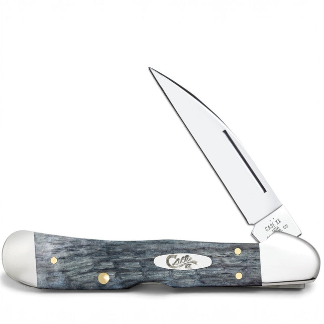 Razor Sharp AZ Case Crandall Jig Pocket Worn Gray Bone CopperLock knife with a mirror-polished locking Wharncliffe blade