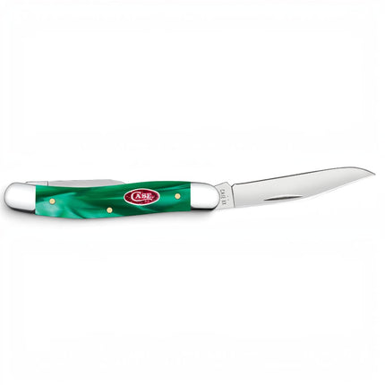 Razor Sharp AZ Case Smooth Green Pearl Kirinite medium jack knife with stainless steel clip blade and red shield
