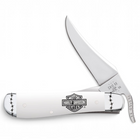 Razor Sharp AZ Case Harley-Davidson RussLock folding knife with white synthetic handle and stainless steel clip blade