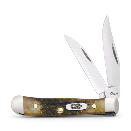 Razor Sharp AZ Case Genuine India Stag Tiny Trapper pocket knife with two open Tru-Sharp steel blades and bone handle