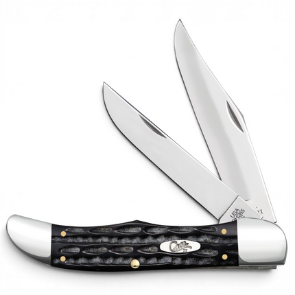 Razor Sharp AZ Case Jigged Buffalo Horn folding hunter knife with mirror-polished stainless steel clip and skinner blades