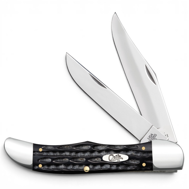 Razor Sharp AZ Case Jigged Buffalo Horn folding hunter knife with mirror-polished stainless steel clip and skinner blades