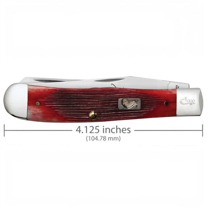 Razor Sharp AZ Case John Wayne Trapper knife with barnboard jig dark red bone handle and polished stainless steel