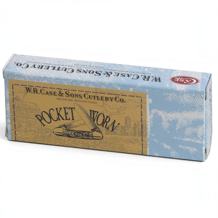 Razor Sharp AZ Case Mini CopperLock pocket knife gift box with vintage-style branding and blue and tan graphics.