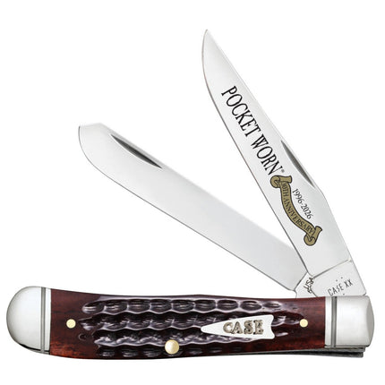 Razor Sharp AZ Case Trapper pocket knife with mahogany bone corn cob jig handle and embellished steel blades.