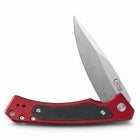 Razor Sharp AZ Case Marilla folding knife with red anodized aluminum handle, black G-10 inlay, and stonewashed blade.