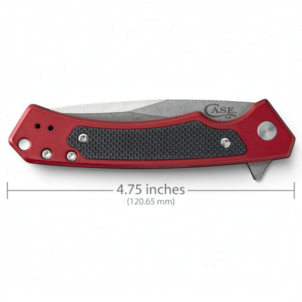 Razor Sharp AZ Case Marilla folding knife with red anodized aluminum handle, black G-10 inlay, and stonewashed blade.