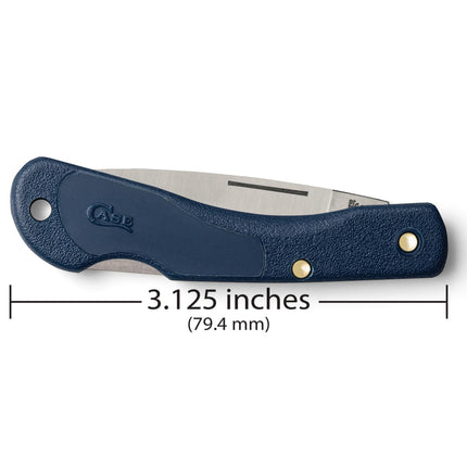 Razor Sharp AZ Case Mini Blackhorn folding pocket knife with a blue synthetic handle and mirror-polished blade.