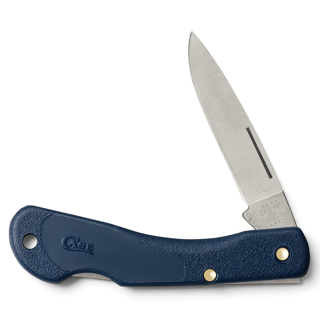 Razor Sharp AZ Case Mini Blackhorn folding pocket knife with a blue synthetic handle and locking drop point blade.