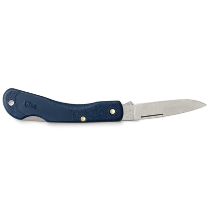 Razor Sharp AZ Case Mini Blackhorn folding pocket knife with a mirror-polished drop point blade and blue synthetic handle