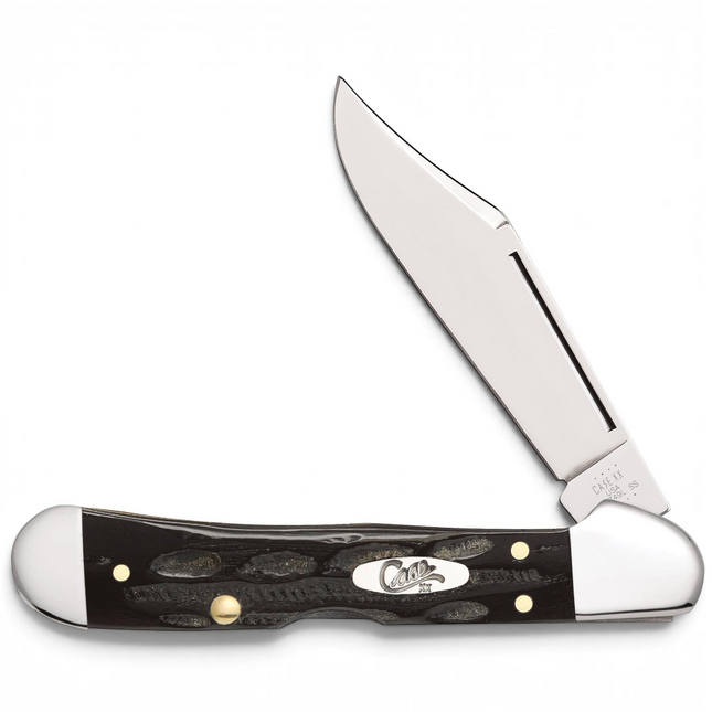 Razor Sharp AZ Case Mini CopperLock pocket knife with a jigged buffalo horn handle and mirror-polished clip blade.
