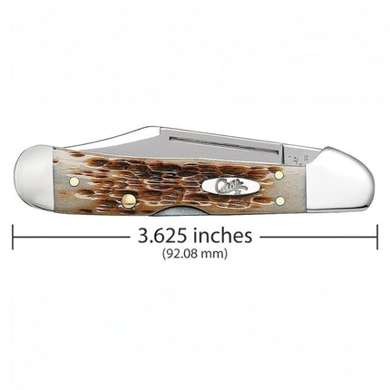 Razor Sharp AZ Case Mini CopperLock pocket knife with peach seed jigged amber bone handle and mirror-polished blade.