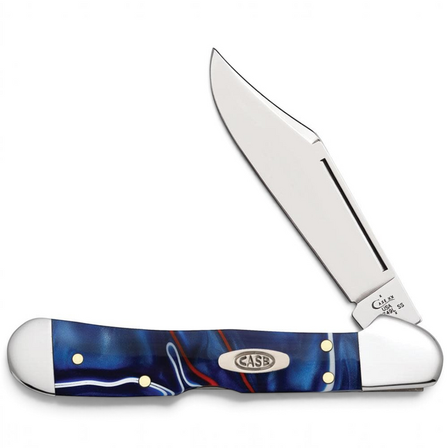 Razor Sharp AZ Case Patriotic Kirinite Mini CopperLock pocket knife with a mirror-polished stainless steel clip blade