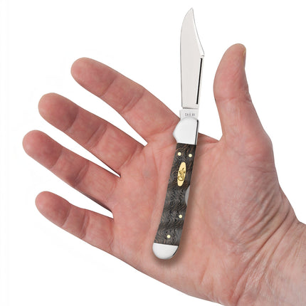 Razor Sharp AZ Case Mini CopperLock pocket knife with black curly oak wood handle and polished steel clip blade.