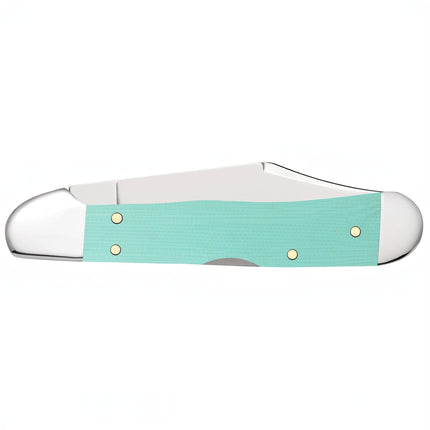 Razor Sharp AZ Case Mini CopperLock pocket knife with smooth seafoam green G-10 handles and mirror-polished steel blade