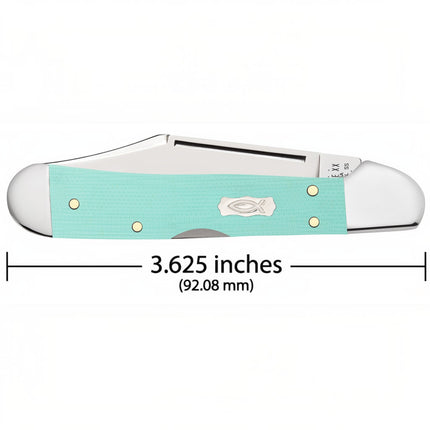 Razor Sharp AZ Case Mini CopperLock folding knife with seafoam green G-10 handle and Ichthus shield