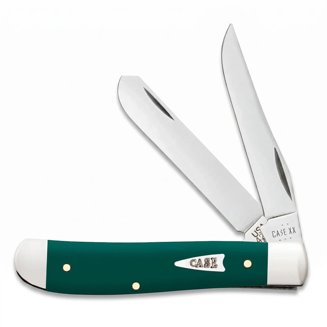 Razor Sharp AZ Case Mini Trapper folding knife with spruce green synthetic handle and two polished stainless blades.