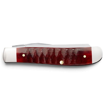 Razor Sharp AZ Case Mini Trapper knife with red bone gator jigged handle and polished stainless steel bolsters