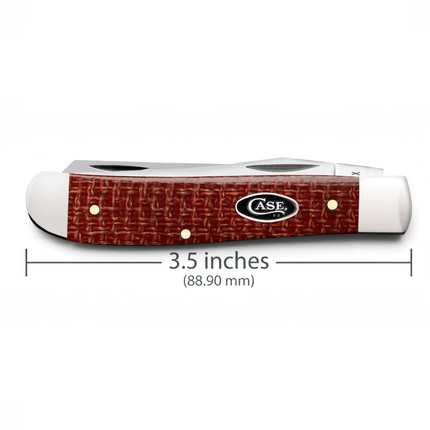 Razor Sharp AZ Case Mini Trapper knife with dark red burlap Micarta handle and mirror-polished carbon steel blades.